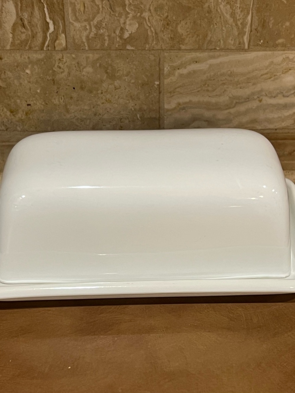 White Ceramic Covered Butter Dish; Good Condition